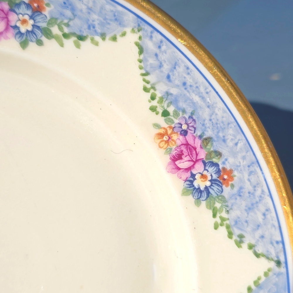Baveria Evelyn Handmalerel Germany China Plates Set Gold Floral Border 7.5" - Picture 2 of 6